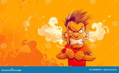 Cartoon Man Is Angry And Fuming With Steam Coming Out Of Ears Stock