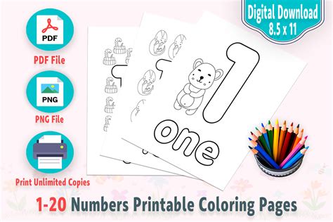 1-20 Numbers Coloring with Cute Animals Graphic by iDaKDPInterior · Creative Fabrica