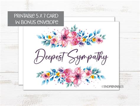 Printable 5x7 Card With The Words Deepest Sympathy In Purple And Pink