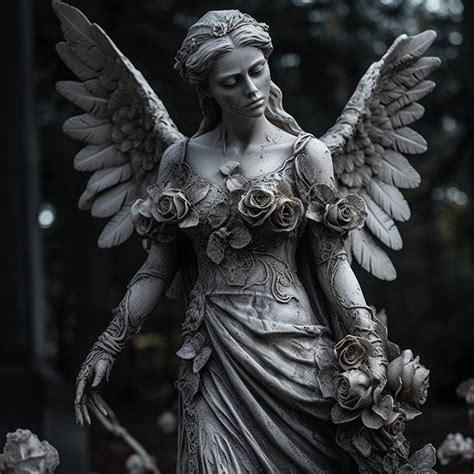 Gothic Angel Statue with Flowers