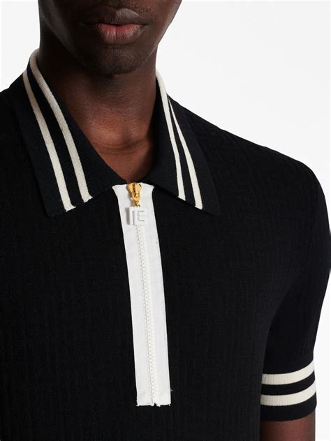 Balmain Monogram Jacquard Polo Shirt Black FARFETCH