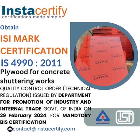 Isi Mark Certification For Plywood For Concrete Shuttering Works