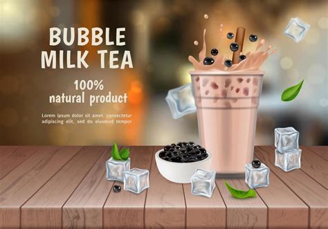 Realistic Detailed 3d Bubble Milk Tea Ads Banner Concept Poster Card