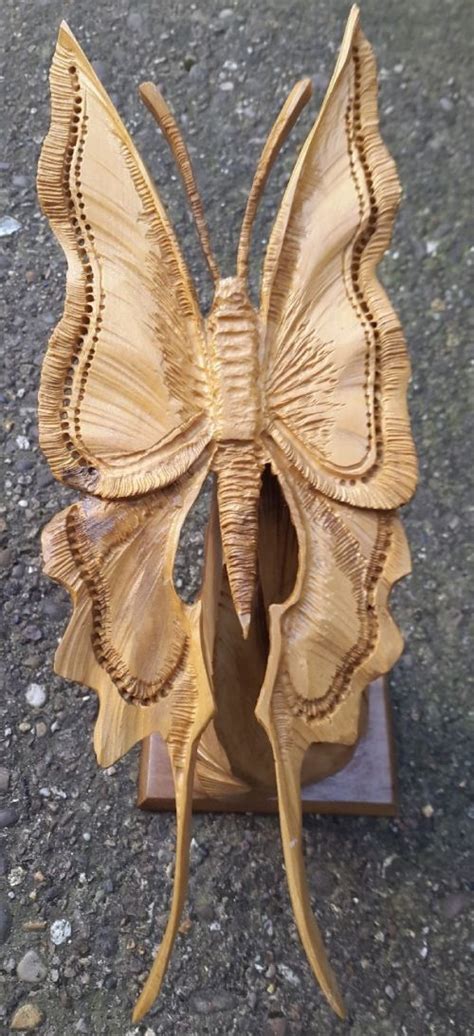 Sculpture By Sculptor Nikolay Nikolov Titled Butterfly Carved Wood Outsize Indoor Wall