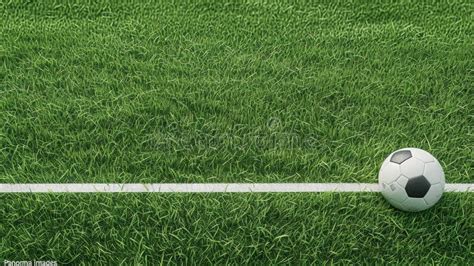 A Soccer Ball Sits On A Green Grass Field With White Lines Marking The