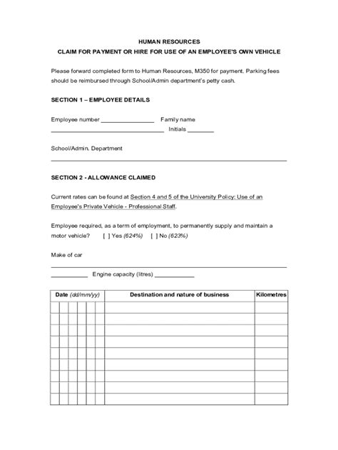 Fillable Online Claims For Use Of Private Vehicle Docx Fax Email Print