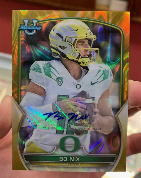 Bo Nix 2022 Bowman University Chrome Gold Auto 18 50 Oregon Ducks