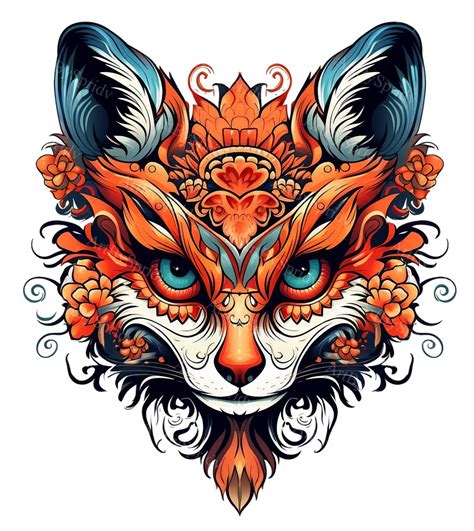 Intricate Sugar Skull Fox Clipartfolk Art Animal Illustrationday Of