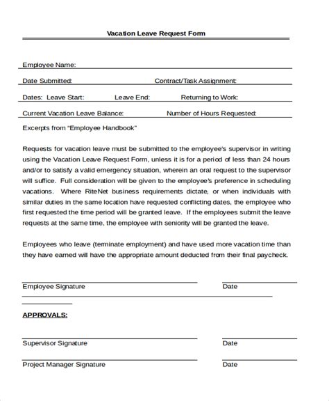 Free Sample Leave Application Forms In Pdf Ms Word Excel