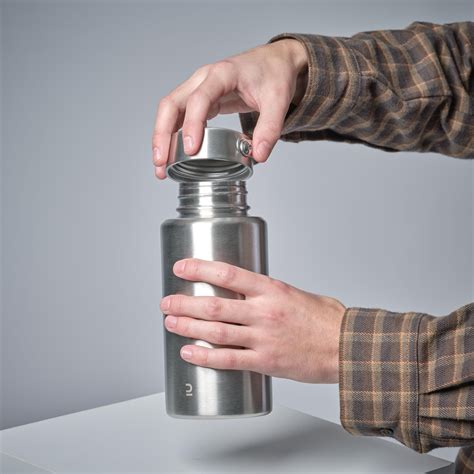 Water Bottle With Screw Cap Bushcraft 1 L Stainless Steel Grey Solognac