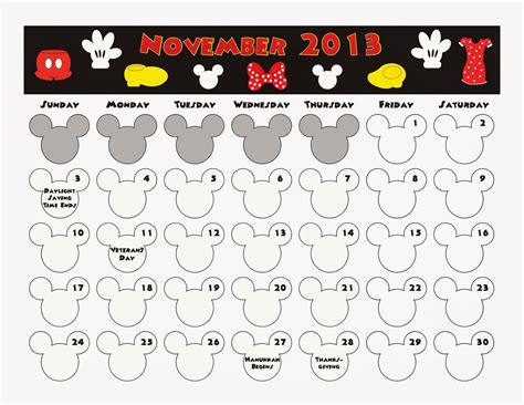 Disney Printable Monthly Calendar