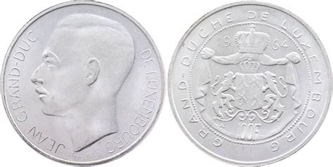 Luxemburg 100 Francs Silber 1964 Großherzog Jean 1964 2000 stempelglanz