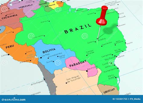 Brazil Brasilia Capital City Pinned On Political Map Stock