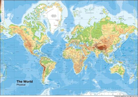 Carte du monde physique en papier plastifié Format A2 42 x 59 4 cm