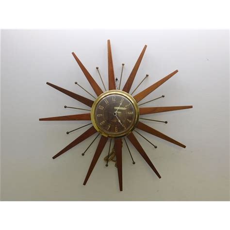 Mid Century Westclox Electric Starburst Wooden Teak Spike Wall Clock Vintage Retro