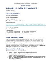 UNIV E101 Syllabus Docx Drexel University College Of Engineering