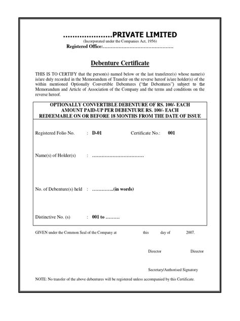 Debenture Certificate | PDF | Convertible Bond | Securities (Finance)