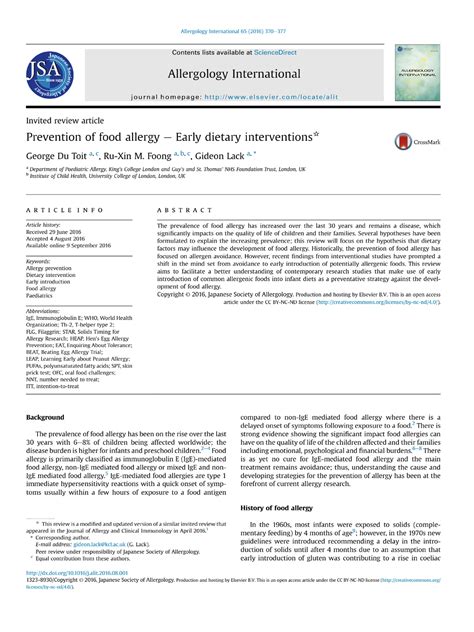 Prevention of food allergy - Early dietary interventions Elsevier ...