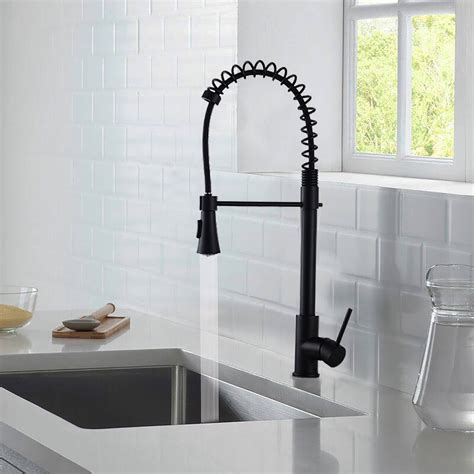 Vanityfair Commercial Modern Pull Down Single Handle Spring High Arc Kitchen Faucet Matte Black