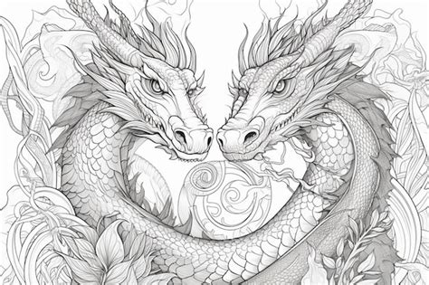 Premium AI Image | A black and white drawing of two dragons with the ...