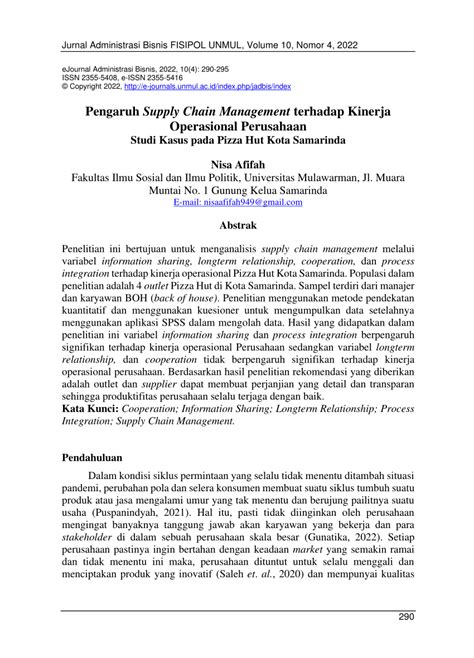 Pdf Pengaruh Supply Chain Management Terhadap Kinerja Operasional