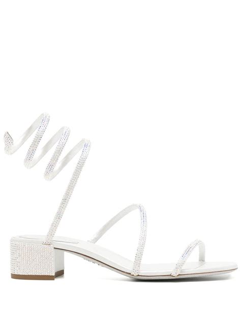 René Caovilla Crystal Embellished Strappy Sandals White Farfetch