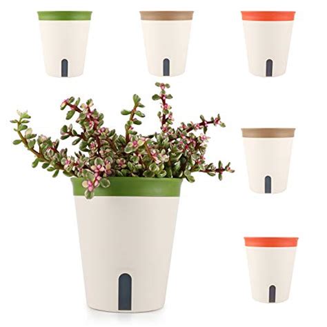 T U Lot De Pots De Fleurs Ronds Arrosage Automatique En Plastique