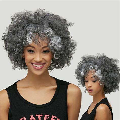 Gracefully Short Afro Curly Grey Silver Womens Synthetic Hair Wig [31