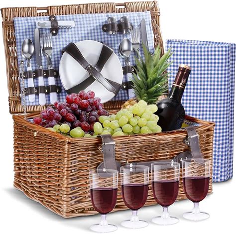 Flexzion Picnic Basket Set For Person Rectangular Tote