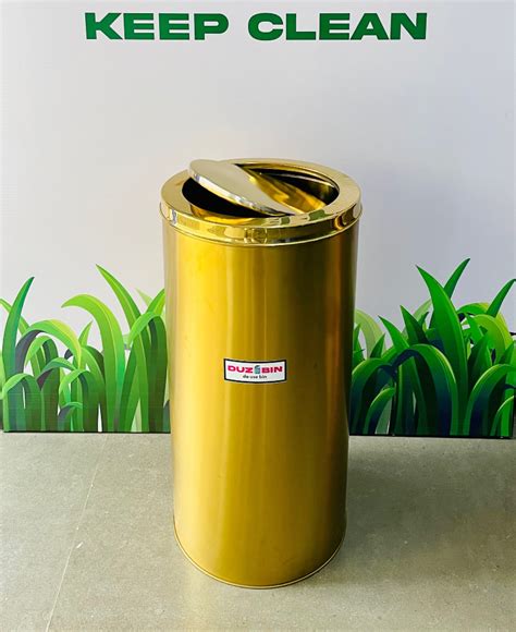 Open Top Stainless Steel Ss Swing Bin Golden Dustbin Duzbin For Office