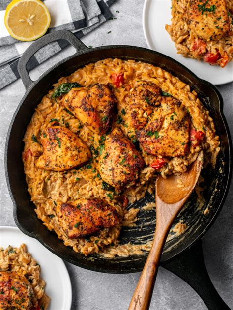 Dairy Free Tuscan Chicken Skillet With Orzo Olivia S Kitchen