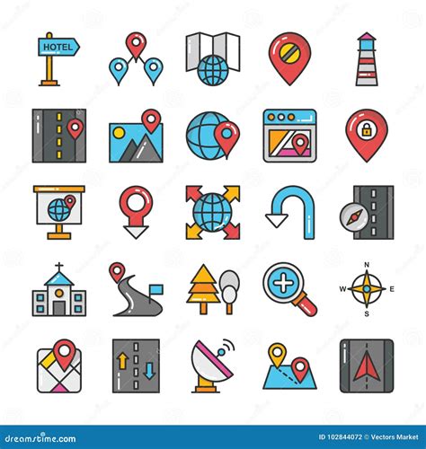 Maps And Navigation Colored Vector Icons Set Stock Illustration