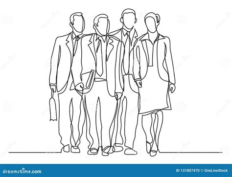 Continuous Line Drawing Of Business Team Walking Stock Illustration