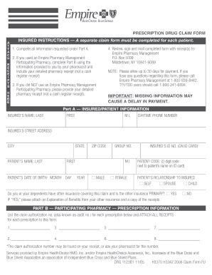 Fillable Online Mediblue Prescription Drug Claim Form Empire Blue