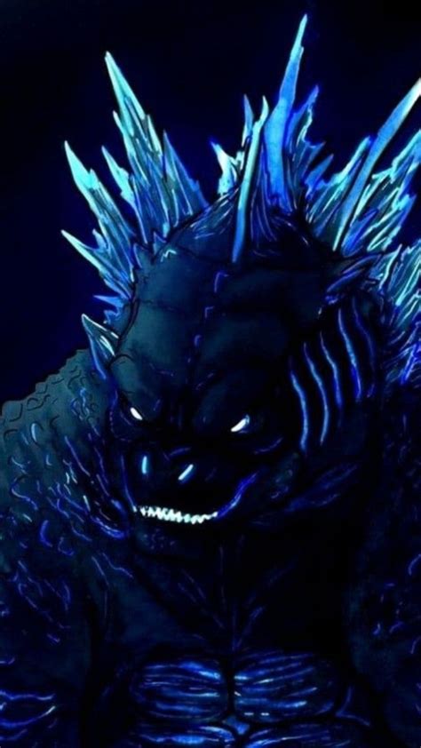 The Godzilla Is Glowing Blue And It Looks Like Hes Wearing Spikes On