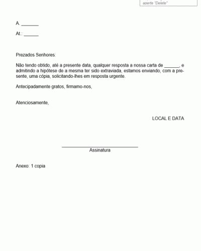 Termo Padrão De Extravio De Correspondência Modelo Simples