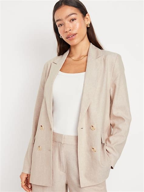 Double Breasted Linen Blend Blazer Old Navy