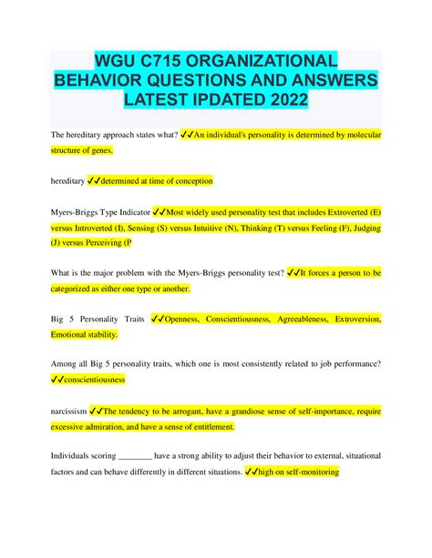 WGU C715 ORGANIZATIONAL BEHAVIOR QUESTIONS AND ANSWERS LATEST IPDATED