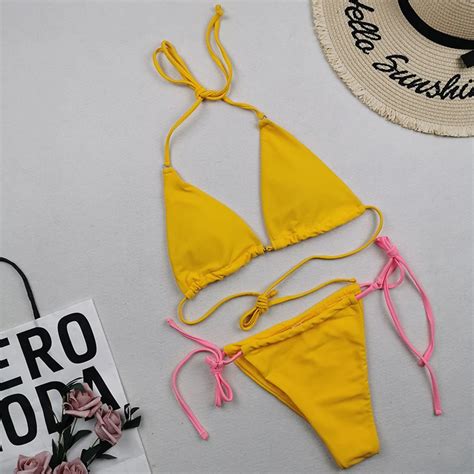 Brazilian Sexy Micro Mini Thong Bikini Set String Bandage Swimwear