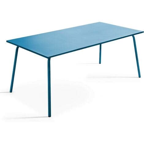 Ensemble table de jardin et 6 fauteuils en métal bleu pacific Palavas