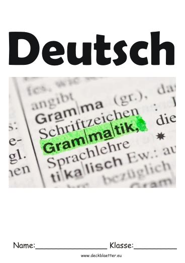 Grammatik Deckblatt Deckblätter Deutsch Ausdrucken