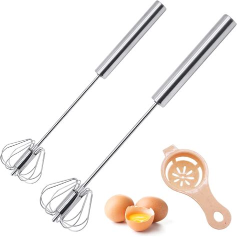 VicBou 2pcs Semi Automatic Push Whisk Manual Stainless Steel Egg Whisk