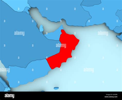 Oman In Red On Blue Political Map D Illustration Stock Photo Alamy