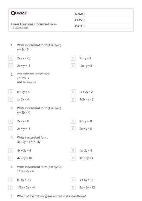 Free Linear Equations In Standard Form Worksheet Download Free Linear Equations In Standard