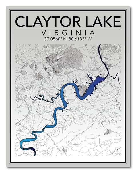 Wall Art Map Print Of Claytor Lake Virginia Etsy