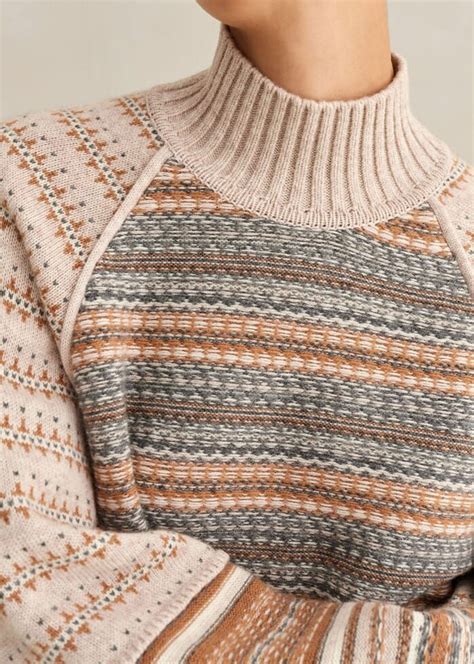 Merino Cashmere Patchwork Fair Isle Jumper Oatmeal Multi In Fair