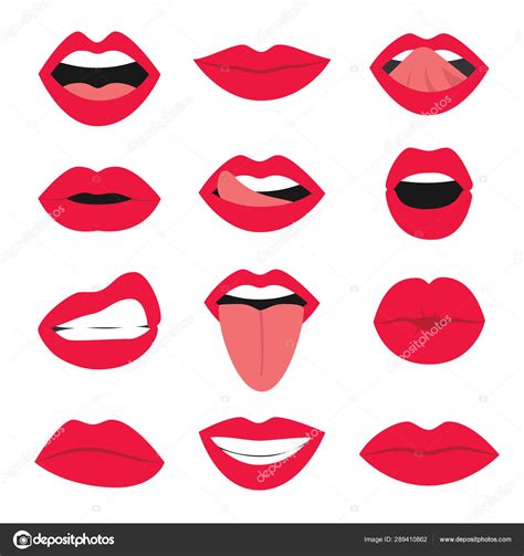 Cartoon Sexy Woman Mouth Icon Set Vector Stock Vector Image By