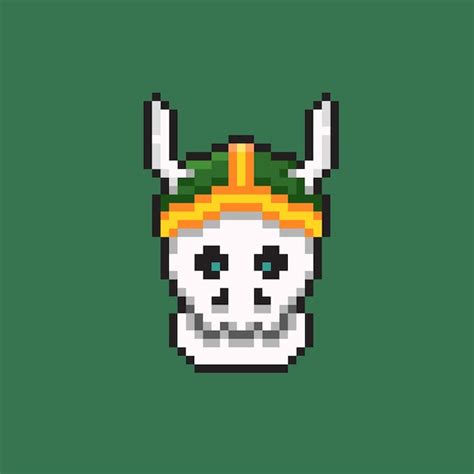 Calavera Con Casco Vikingo En Estilo Pixel Art Vector Premium