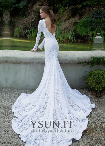 Abito Da Sposa Sirena All Aperto Pizzo Bateau Maniche Lunghe Lungo Ysun It