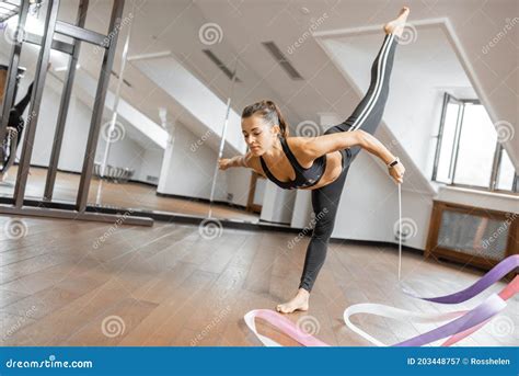 Woman Practising Rhythmic Gymnastics Indoors Stock Image Image Of